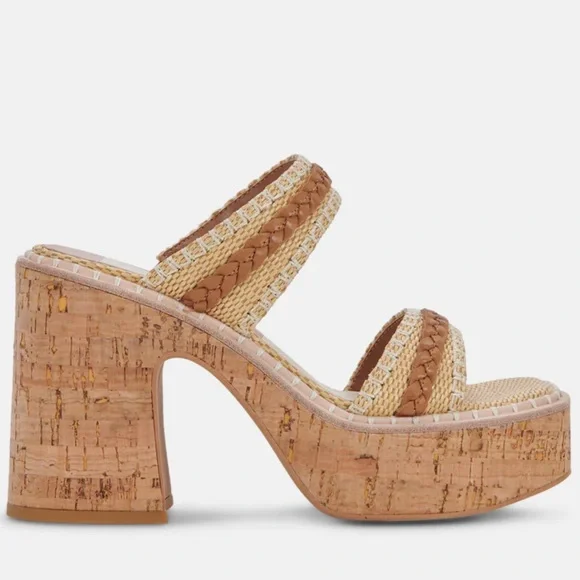 Dolce Vita Whim Platform Sandals Honey Raffia - Picture 6 of 7